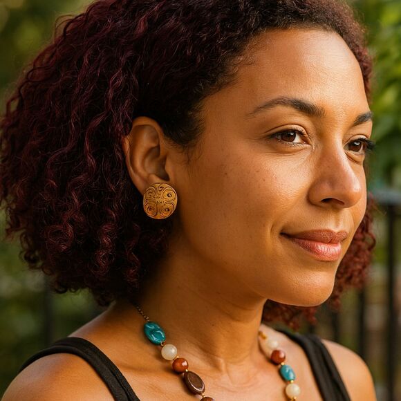 Vintage 1950s Copper Floral Screw Back Earrings Embossed Design Retro Jewelry - Picture 2 of 8